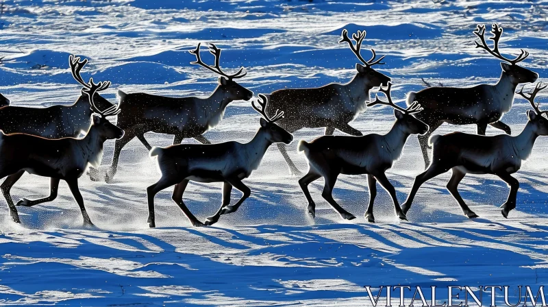 AI ART Majestic Reindeer Running on Snowy Tundra - Captivating Arctic Scene