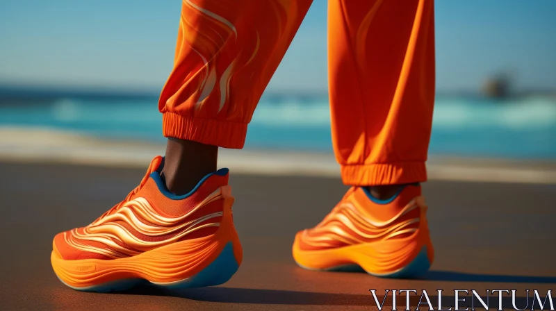 Person in Orange Pants and Sneakers on Beach AI Image