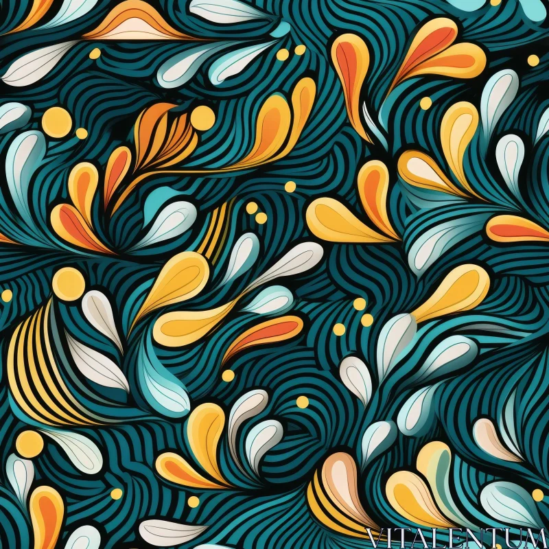 Retro Leaves and Flowers Pattern AI Image