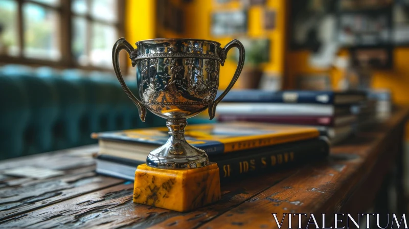 Silver Trophy Cup on Marble Base | Close-Up Art AI Image