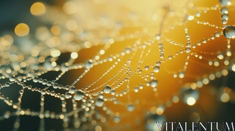 Sunlit Spider Web with Dew Drops Close-Up AI Image