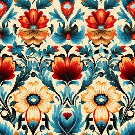 Symmetrical Floral Pattern on Light Beige Background