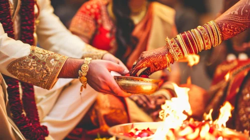 Traditional Indian Wedding Ceremony: Vibrant Red Sari, Henna Tattoos, and Sacred Rituals