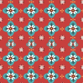 Traditional Mexican Talavera Pottery Inspired Red Floral Pattern