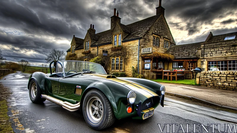 Vintage AC Cobra at English Pub | Countryside Scene AI Image