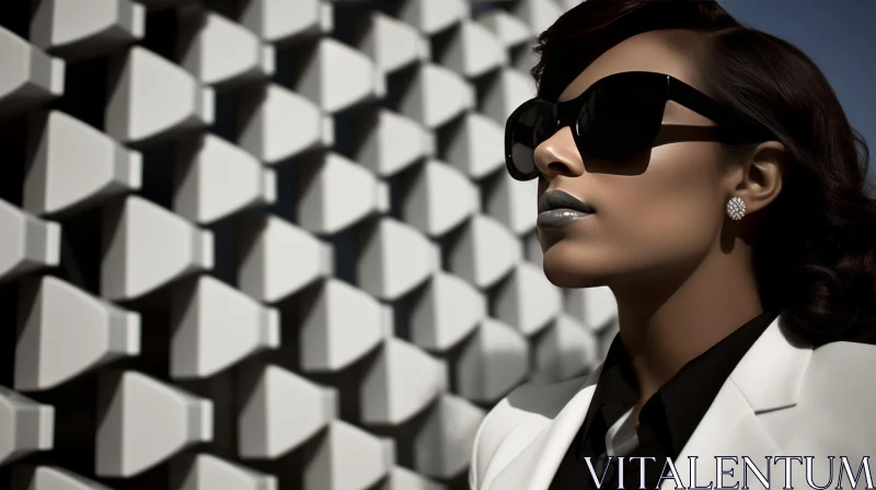 Young African-American Woman in White Suit and Sunglasses AI Image