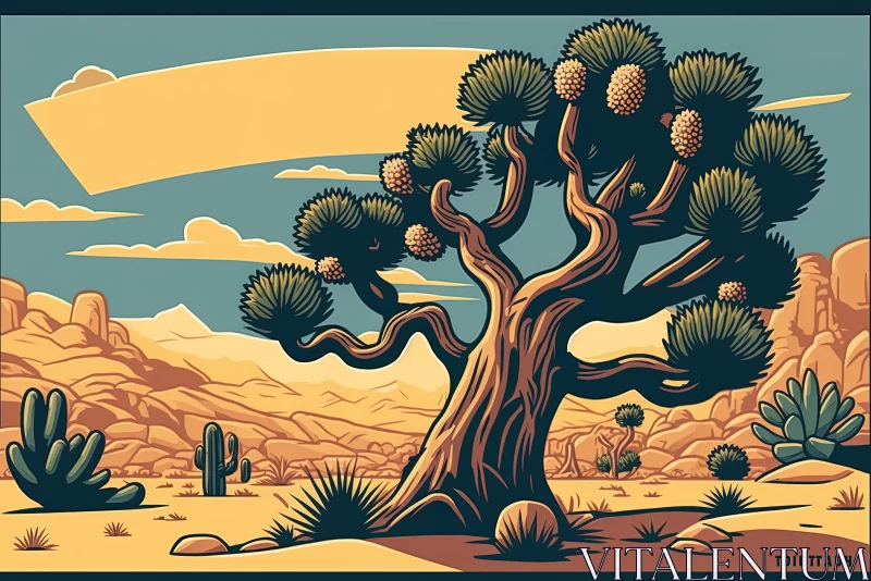Captivating Retro Landscape with Joshua Tree - Nature-Inspired Artwork AI Image