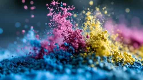 Colorful Powder Explosion on Dark Blue Background