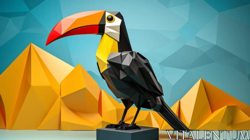 Colorful Toucan 3D Rendering on Blue Background AI Image