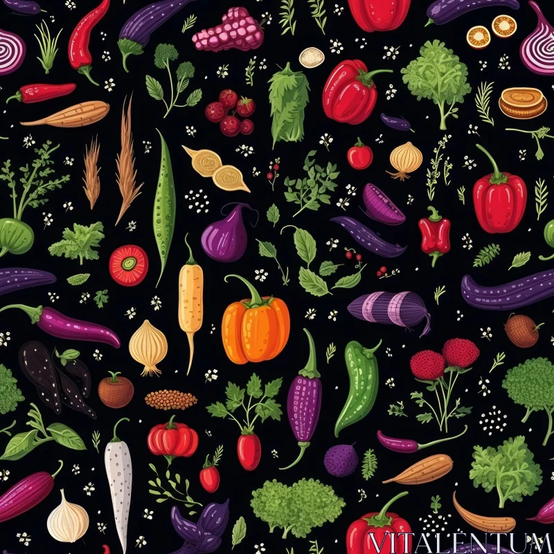 Colorful Vegetable and Herb Seamless Pattern AI Image