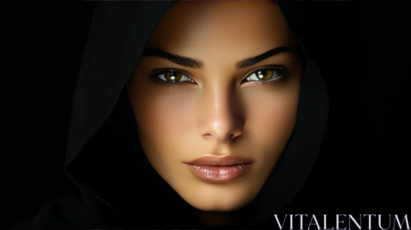 Dark and Mysterious Woman Portrait in Black Hijab AI Image