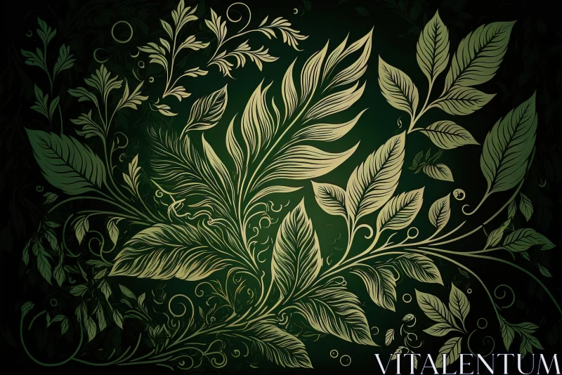 Elegant Botanical Pattern on Black Background - Nature Art AI Image