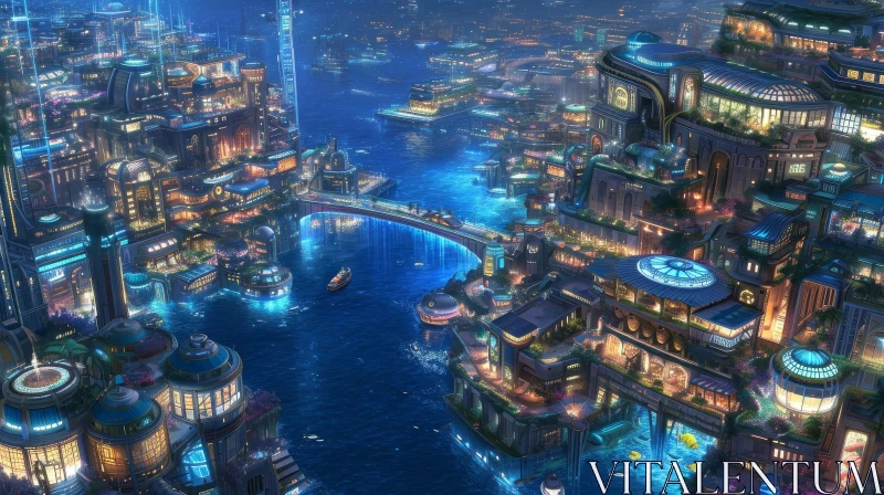 Enchanting Futuristic Cityscape at Night AI Image