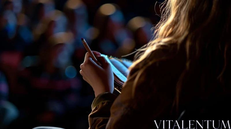 AI ART Enthralling Lecture: Captivating Image of a Woman Taking Notes in Auditorium