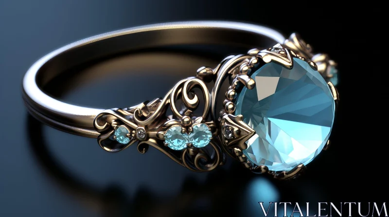 Exquisite Gold Ring with Aquamarine Gemstone AI Image