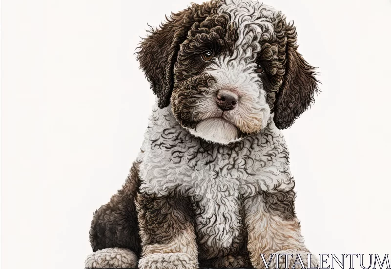 Fluffy Brown and White Puppy Painting | Detailed Engraving Art AI Image