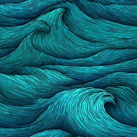 Hand-drawn Blue and Green Waves Seamless Pattern