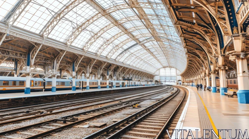 Magnificent Train Station with Glass Roof and Metal Framework AI Image