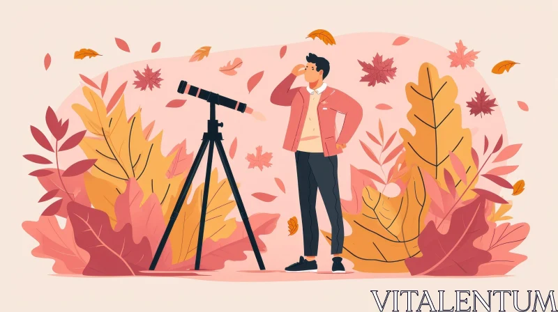 Man in Pink Jacket in Autumn Field | Vibrant Cartoon Style AI Image
