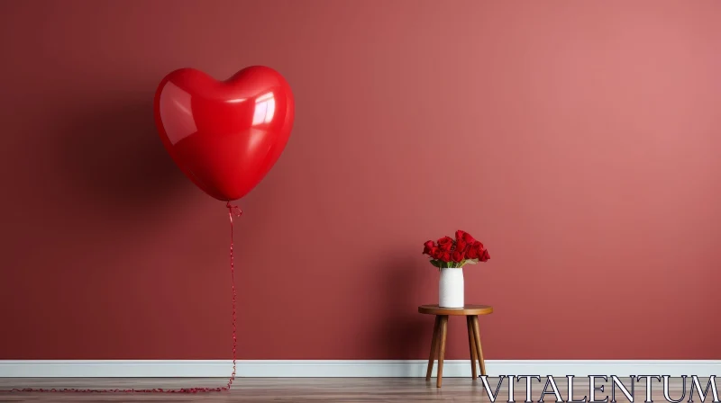 Red Heart-shaped Balloon and Roses | Vibrant Floral Composition AI Image