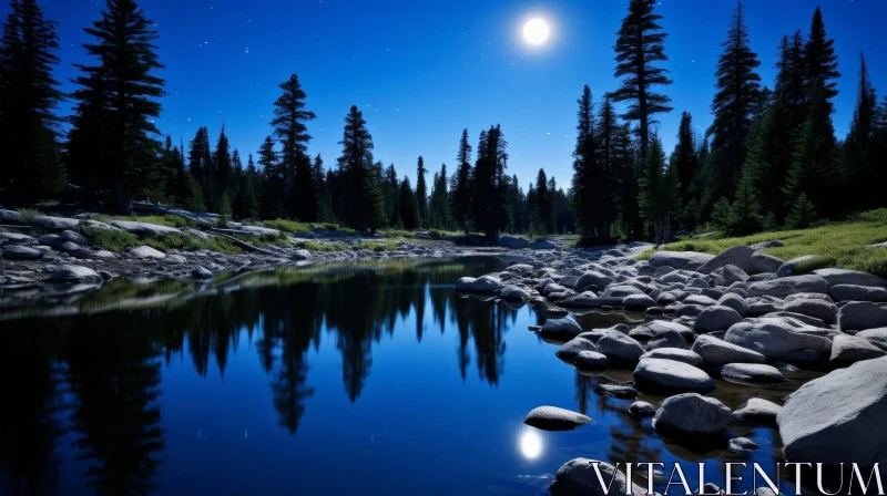 Serene Mountain Lake at Night - Ethereal Landscape Photo AI Image