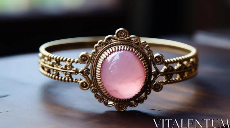 Vintage Gold Bracelet with Pink Oval Stone AI Image