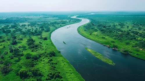 White Nile River in South Sudan: Aerial View