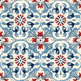 Blue and White Floral Tiles Pattern