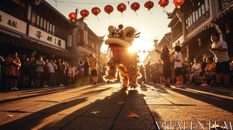 Captivating Chinese Festival: Majestic Lion Dance Performance AI Image