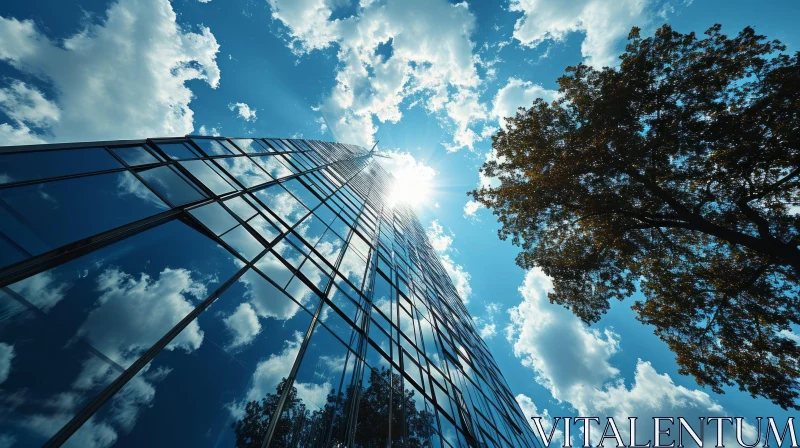Captivating Glass Skyscraper in Blue Sky with Reflection AI Image
