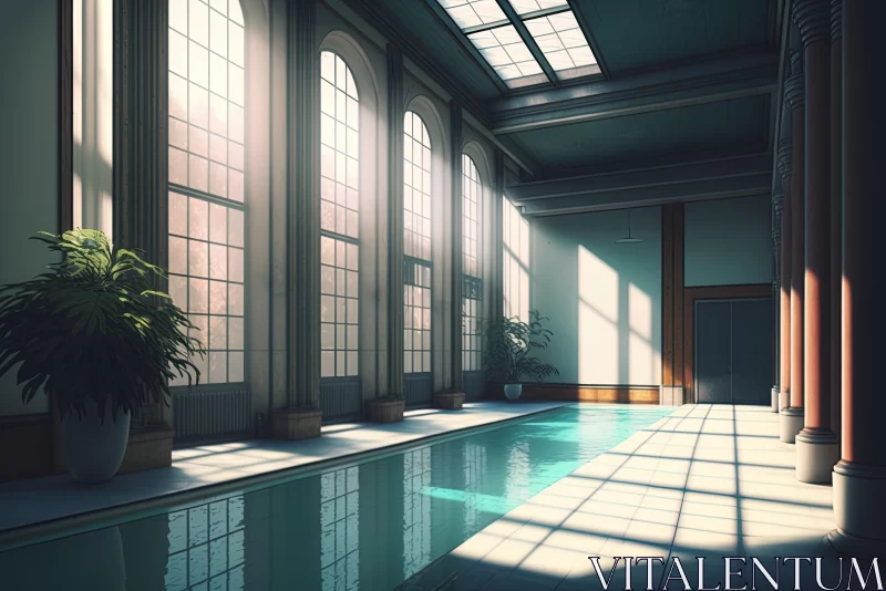 Captivating Indoor Pool with Sunlight | Classical Realism Art AI Image