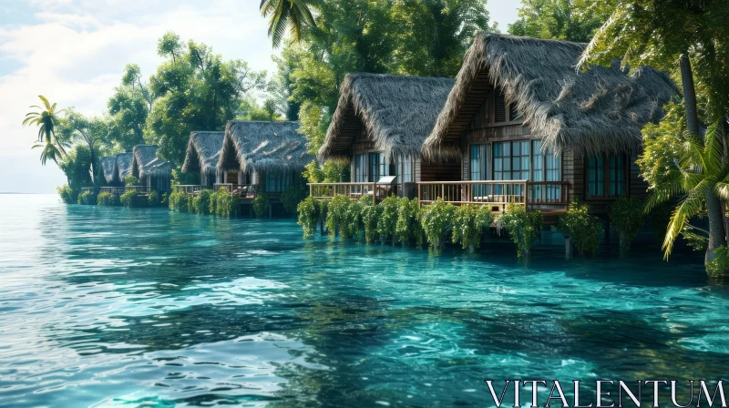 Captivating Overwater Bungalows at a Serene Resort AI Image