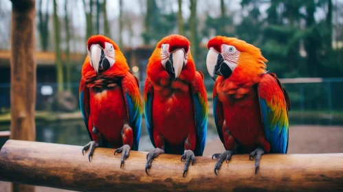 Colorful Macaws on Branch - Nature Wildlife Photography