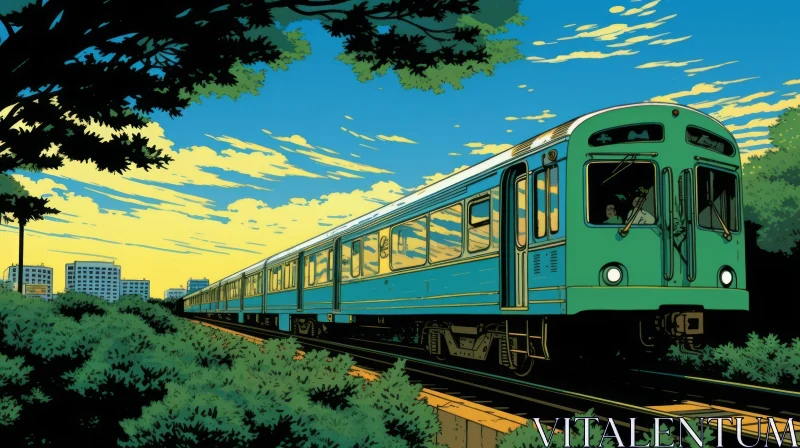 AI ART Colorful Train Passing Through City - Digital Art