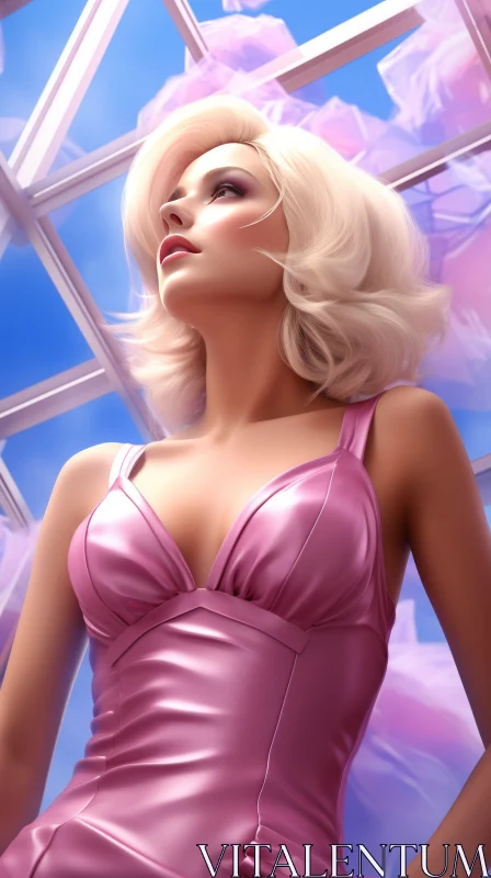 Elegant Woman Portrait in Pink Dress AI Image