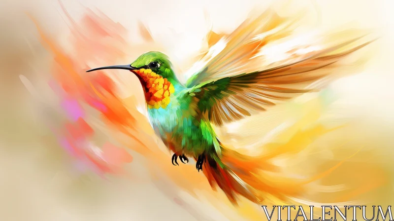 Exquisite Watercolor Painting of a Graceful Hummingbird AI Image
