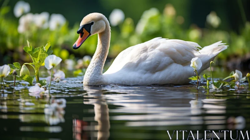 Graceful Swan in Calm Lake AI Image
