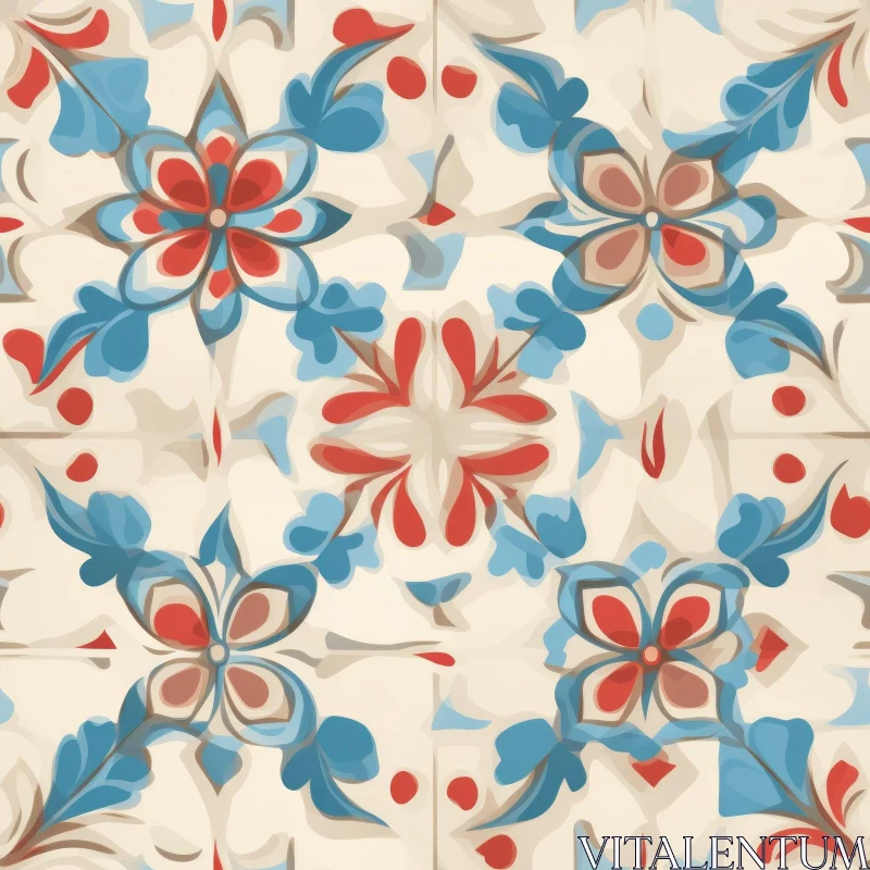 Hand-Painted Ceramic Tile Pattern with Floral Motif AI Image