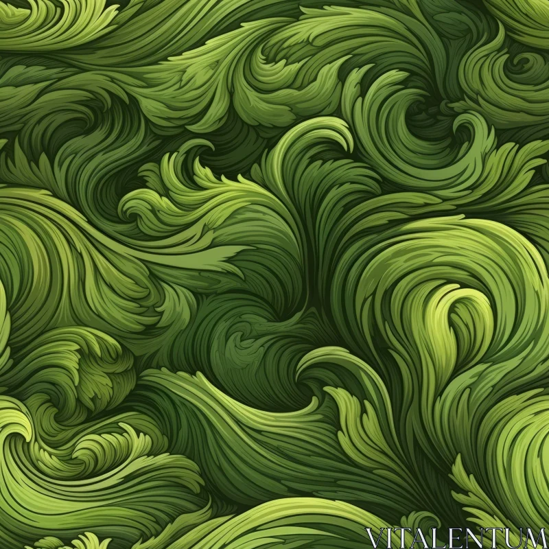Intricate Green Leaves Seamless Pattern AI Image