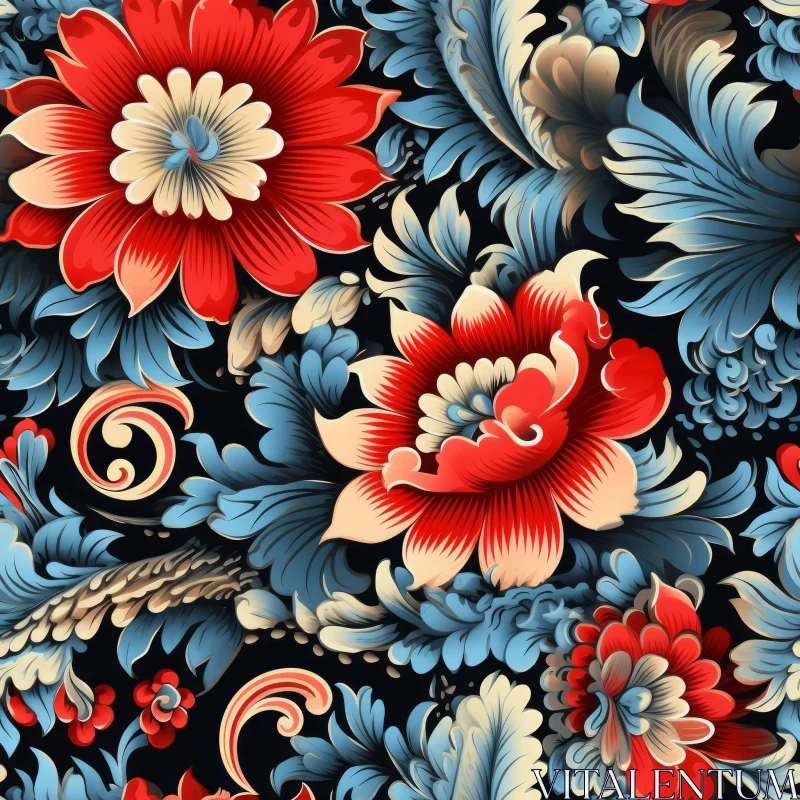 Luxurious Floral Pattern on Dark Blue Background AI Image