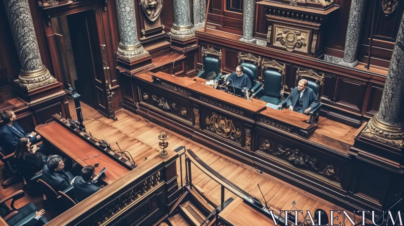 Majestic Courtroom with Judges and Lawyers - A Captivating Scene AI Image