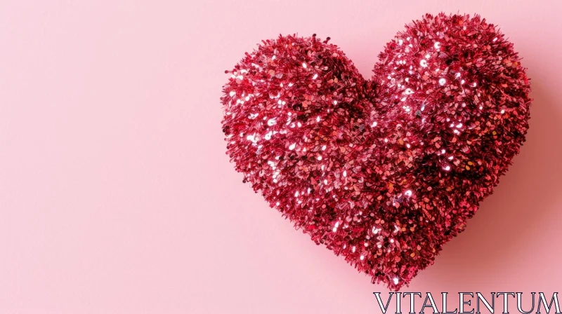 Red Glitter Heart on Pink Background AI Image