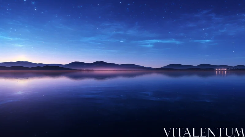Tranquil Night Landscape: Lake & Snowy Mountains AI Image