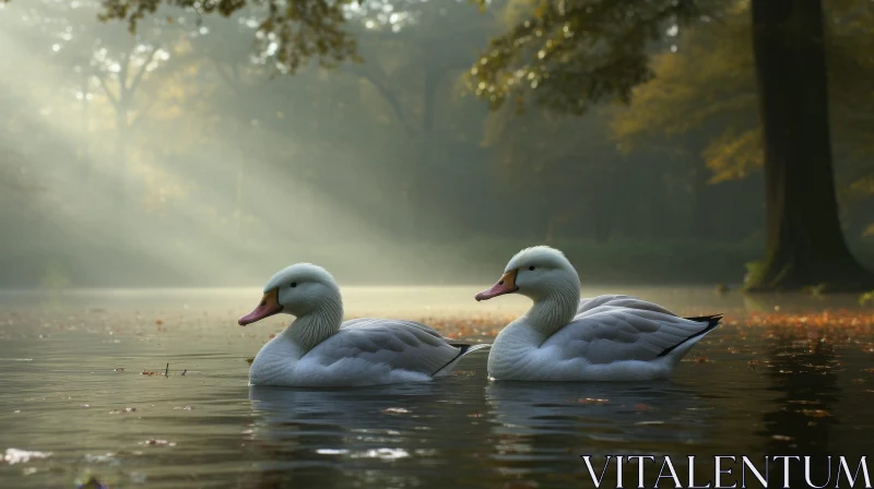 Tranquil White Geese Swimming in a Beautiful Lake AI Image