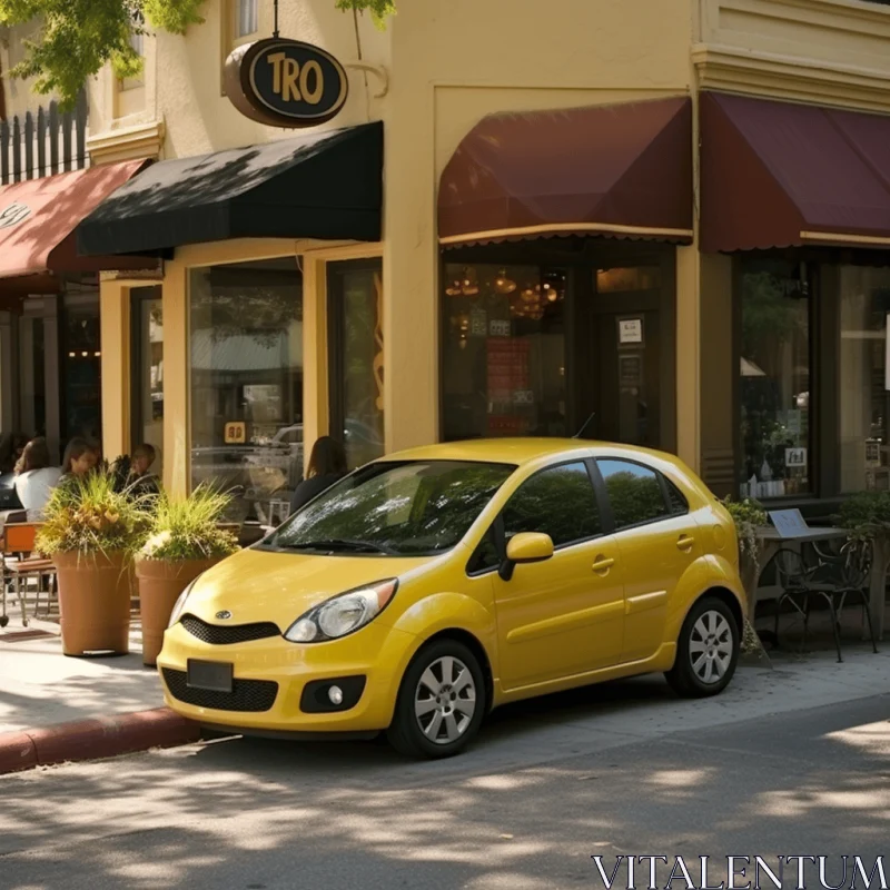 Vibrant Urban Scene: Yellow Car on a Busy Street AI Image