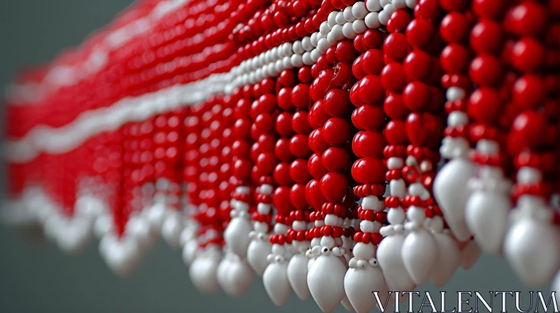 Beaded Curtain Close-Up: Red and White Repeating Pattern AI Image