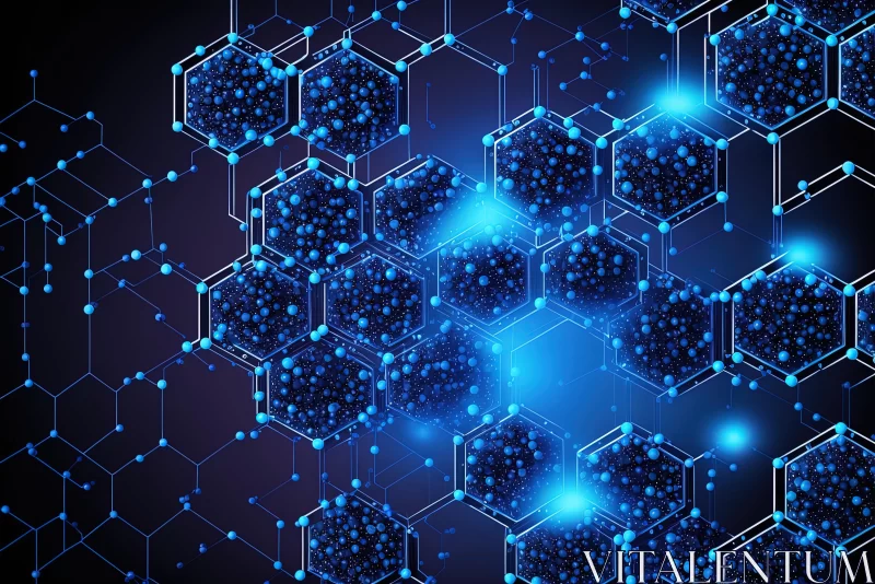 Blue Hexagonal Molecules Composition - Abstract Art AI Image