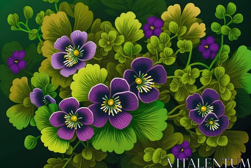Captivating Purple Flowers and Green Leaves Artwork AI Image