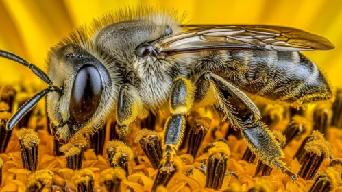 Close-up Bee on Sunflower - Nature Photography