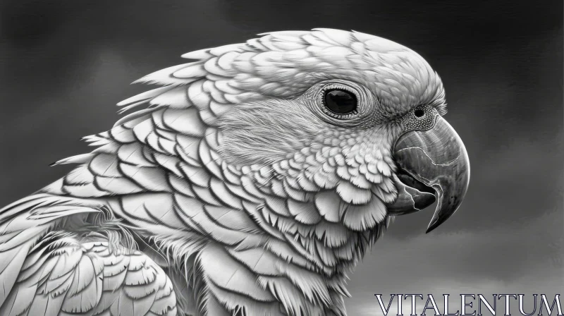 Detailed Black and White Parrot Head Drawing AI Image